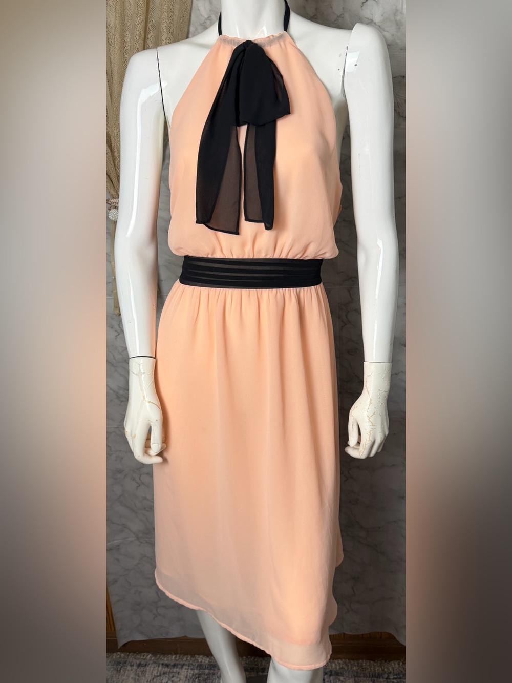 Victoria’s Secret Y2K Peach Halter Dress Sheer Overlay Formal Dress 14 Feminine